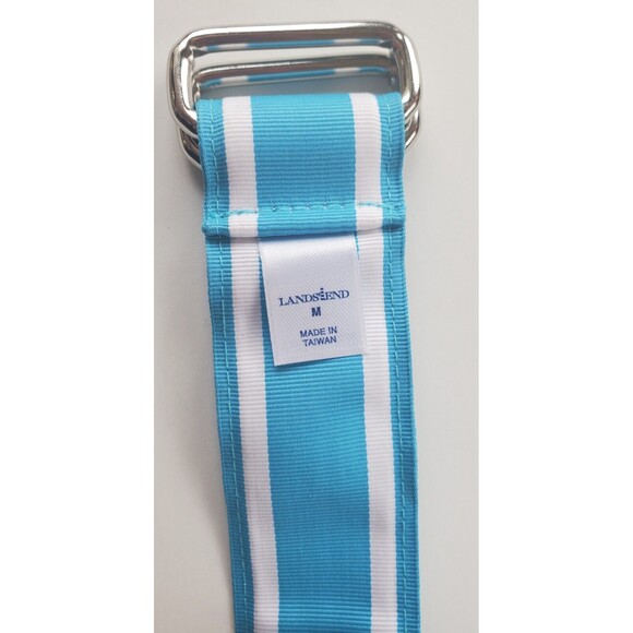 Lands' End women's multicolored ribbon cloth belt size M D ring Blue Cyan 37" - Picture 3 of 4